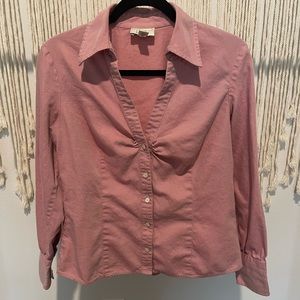 Ann Taylor Loft Collared V-Neck Button-Down Blouse Long Sleeve Size 10